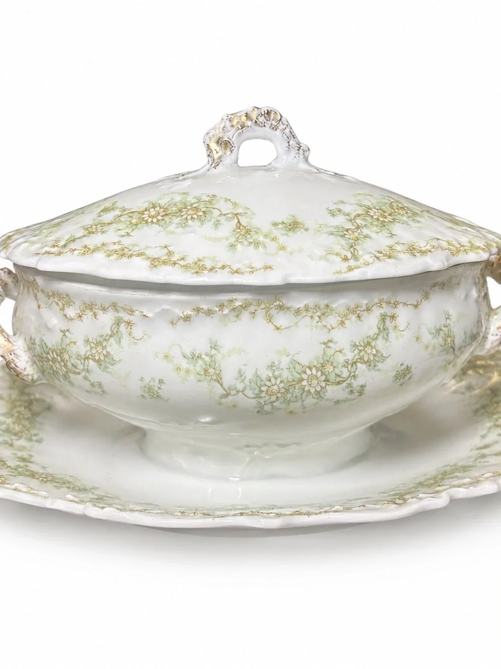 Elite Limoges France Covered Tureen Underplate Antique Green Floral